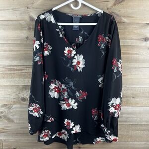 Chelsea & Theodore Womens Shirt Long Sleeve Vneck Floral Tunic Boho Size XL